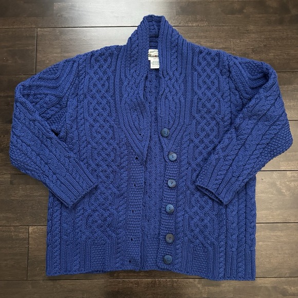 Aran Crafts Sweater Womens Medium Irish Cable Knit Button Front Cardigan Blue - Picture 4 of 12